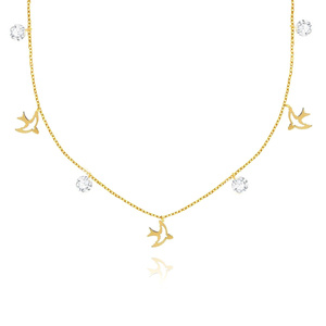 Gold 585 Choker-Halskette mit Schwalben und schwarzen Zirkonia Nyks