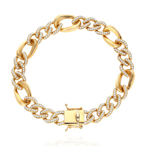 Gold breit 585 figaro Gürteltier Armband mit Zirkonen 10 mm 20 cm