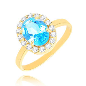 Gold ovaler Ring 585 Topas 1,35 Karat Diamanten 0,09 Karat