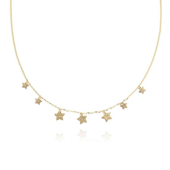 Gold 585 Choker Halskette Diamant Sterne Fußkettchen Kette