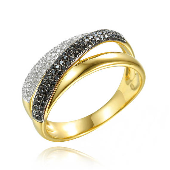 Gold 585 Diamant-Dreifachring mit weißen und schwarzen Diamanten 0,36 ct