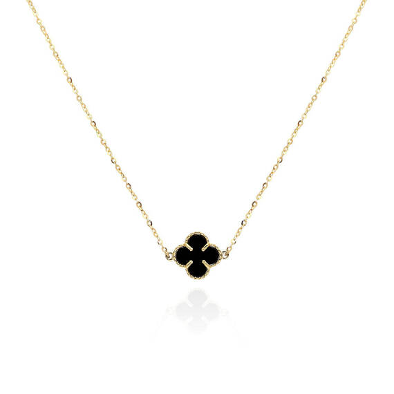 Gold 585 Kleeblumen-Halskette mit schwarzem Onyx