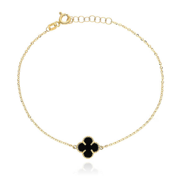 Gold 585 Kleeblumenarmband schwarzer Onyx