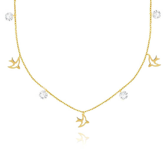 Gold Choker Halskette mit Schwalben und schwarzen Zirkonen 333 Nyks