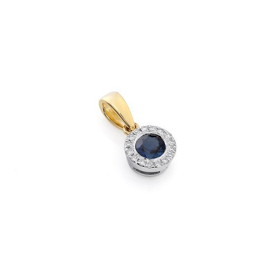 Gold runder Anhänger 585 Saphir Diamanten 0,39 ct