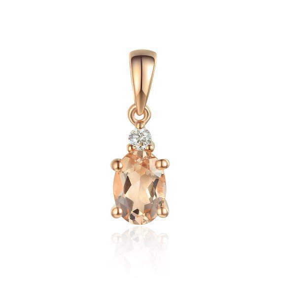 Tropfenförmiger Goldanhänger 585 Morganit Diamanten 0,75 ct Roségold