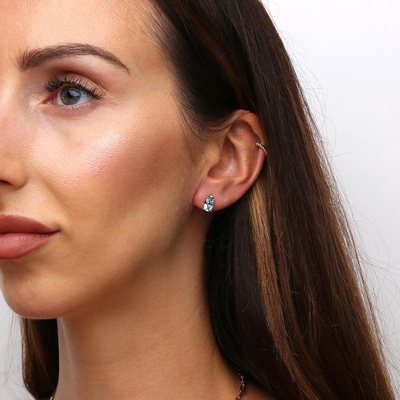 Gold 585 ovale Ohrringe mit Topas und Diamant 0,83 ct