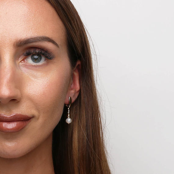 Gold lange Ohrringe mit Perlen 585 facettierten englischen Anhänger Kugeln