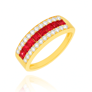 Gold 585 Diamant-Dreifachring mit weißen und schwarzen Diamanten 0,36 ct