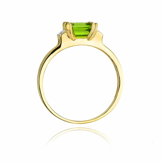 Verlobungsring aus Gold mit großem Olivin 1,10 ct und Diamanten 0,03 ct
