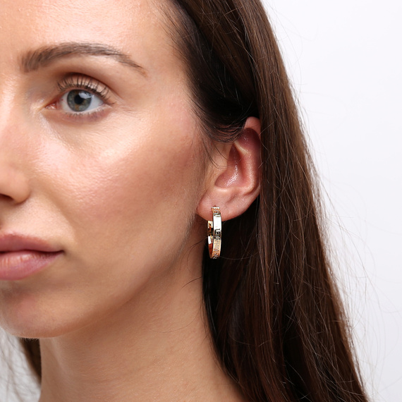 Thick Kreis Ohrringe Gold 585 eingeschnittene griechische Muster auf Snap 2,5 cm