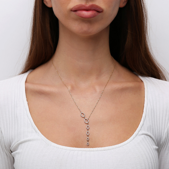 Goldkette Halskette mit Zirkonia Krawatte Teardrop 585 aus der Kollektion Persephone