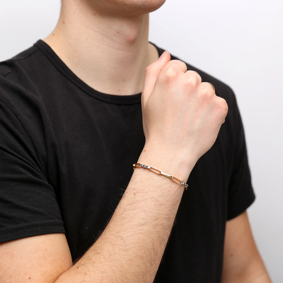 Herren Gold-Fußkettchen 585 Weiß- und Gelbgold 21 cm