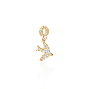 Gold 585 Charms Anhänger für Armband Schwalbe kubischer Zirkoniumdioxid