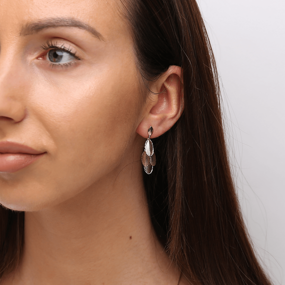 Gold 585 Diamant Blatt Anhänger Ohrringe auf Post