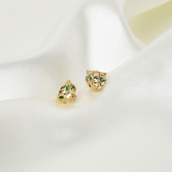 Gold 585 Tiger Gepard Leopard durchbrochene Ohrringe auf einem 1,3 cm langen Ohrstecker