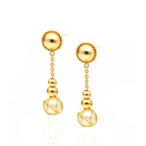 Gold lange Ohrringe mit Perlen 585 facettierten englischen Anhänger Kugeln