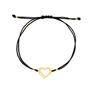 585 Goldarmband an schwarzer Kordel Herz mit Unendlichkeitskugeln