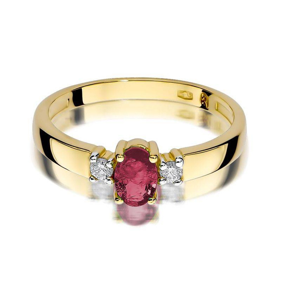 Goldverlobungsring mit großem Rubin 0,60 ct und Diamanten 0,08 ct