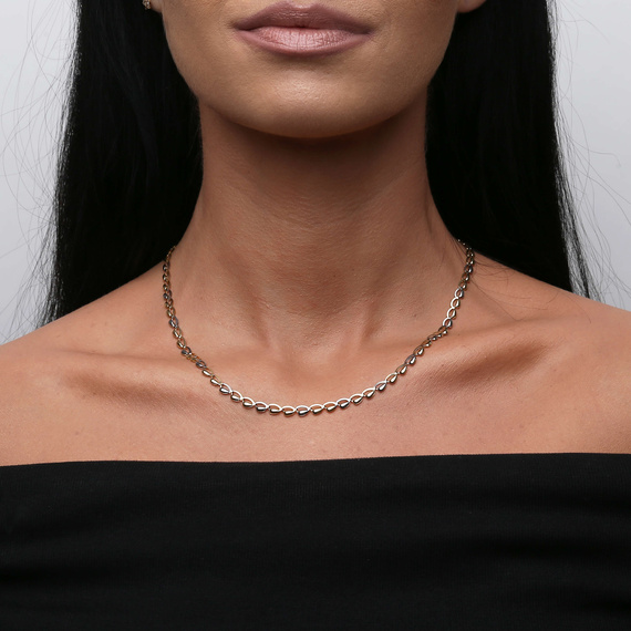 Goldkette 585 Kaffeebohnen Weiß- und Gelbgold Länge 50 cm