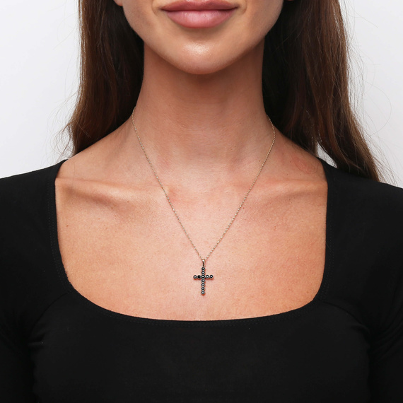 Gold-Anhänger 585 Kreuz Diamant eingeschnittene Illusion zweifarbig