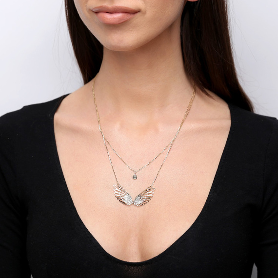 Gold 585 doppelte Engelsflügel Diamant-Halskette