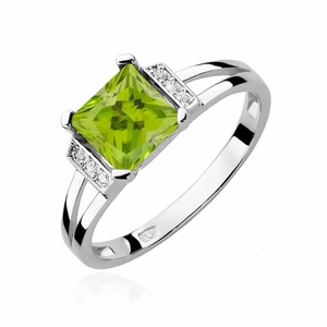 Verlobungsring aus Gold mit großem Olivin 1,10 ct und Diamanten 0,03 ct