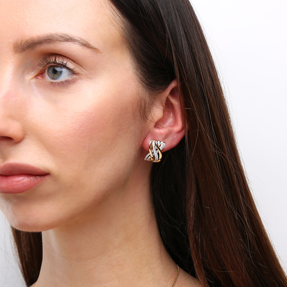 Gold 585 Komma-Ohrringe mit dreifachen Diamanten 0,90 ct