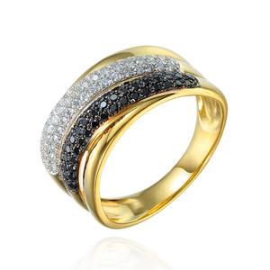 Goldring mit 585 breiten weißen und schwarzen Diamanten von 0,80 ct