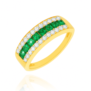 Gold 585 Diamant-Dreifachring mit weißen und schwarzen Diamanten 0,36 ct