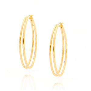 Gold große doppelte Kreis Ohrringe 585 oval glatt 5 cm