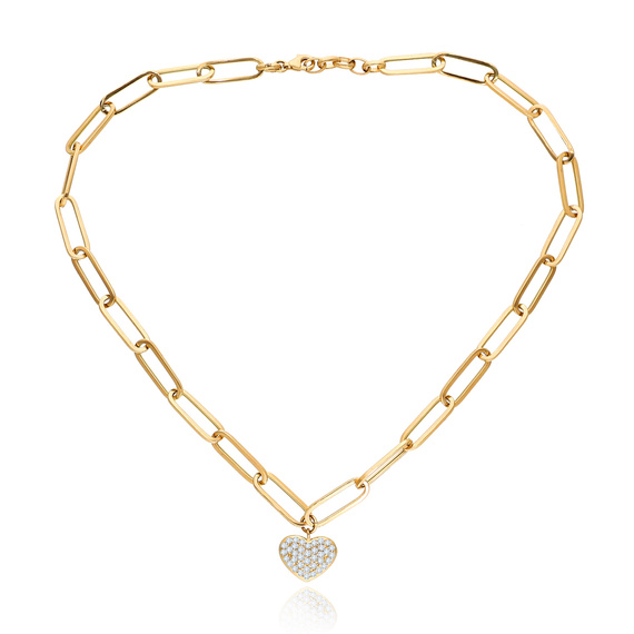 Damen Gold breite Halskette 585 Fußkettchen Sicherheitsnadeln große Glieder Herz mit Zirkonen