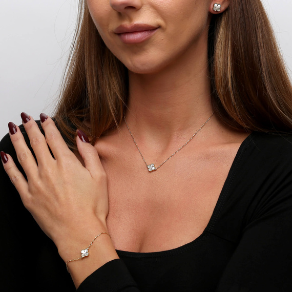 Goldklee-Halskette 585 Kleeblume Perlmutt natur 42-45 cm