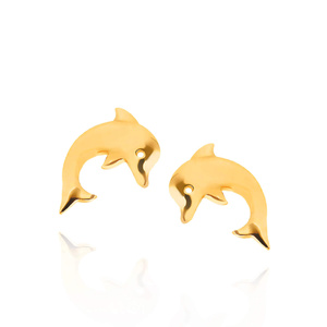 Gold 585 einfarbige Delphin-Ohrringe auf einem Pfosten