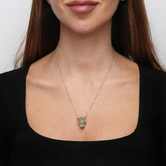 Gold Damen Tiger Halskette 585 durchbrochener Tigerkopf Fußkettchen Kette 45- 48 cm