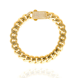 Damen Gold 585 gepanzert breites Armband mit Zirkonen auf Schließe 19 cm