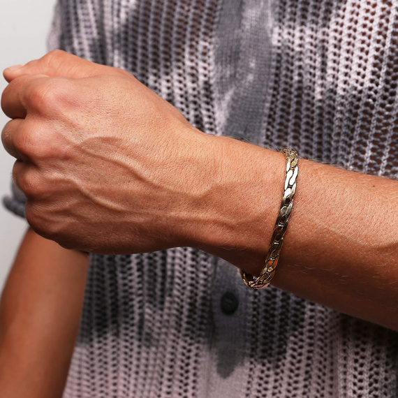 Gold 585 breites massives kubanisches Armband 21 cm