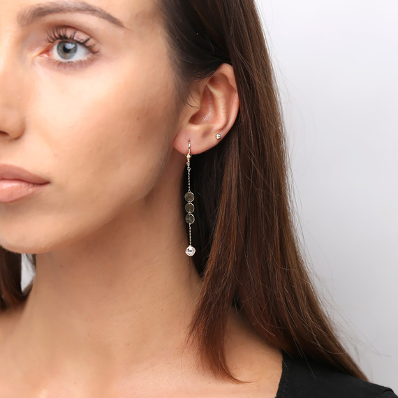 Gold lange 585 Anhänger Ohrringe auf Kette Zirkonia Reifen