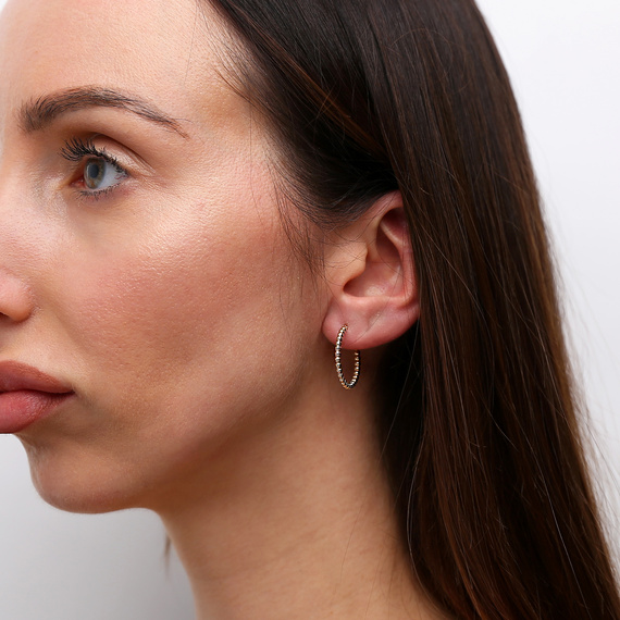 Kreis Ohrringe Gold 585 kleine Kugeln auf Snap 1,2 cm