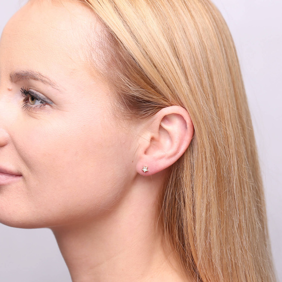 Kleine goldene Stern-Ohrringe mit Zirkonia am Pfosten 585