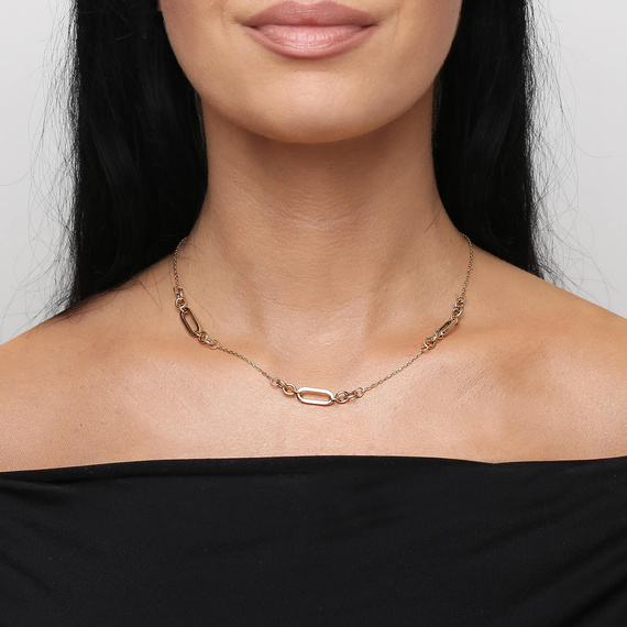 Damen Gold lange Halskette 585 doppelte feierliche Anhänger Rechtecke Sicherheitsnadeln