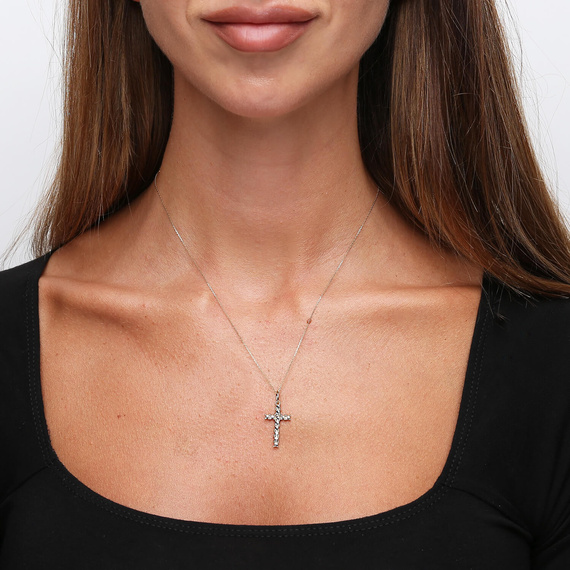 Gold-Anhänger 585 Kreuz Diamant eingeschnittene Illusion zweifarbig