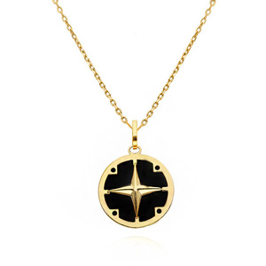 Goldener Anhänger 585 schwarz Kompassstern Himmelsrichtungen Onyx