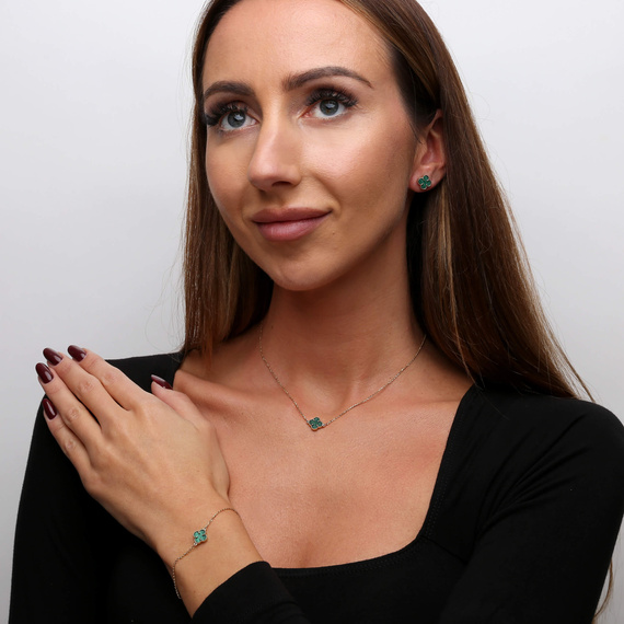 Goldklee-Halskette 585 Kleeblume grüner Malachit natur 36-40 cm