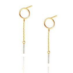 585 Goldreifen-Ohrringe mit Zirkonen an einer Stange