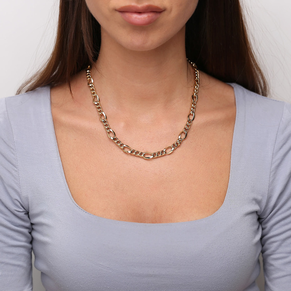 Goldkette 585 Figarokette 3+1 geblasene große Glieder