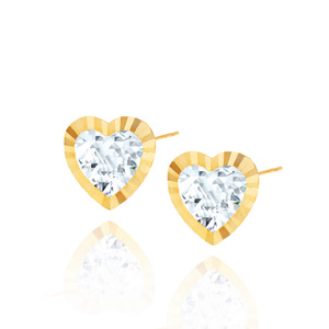 Gold 585 Herzen Zirkonia facettierte Ohrringe auf einem Stift