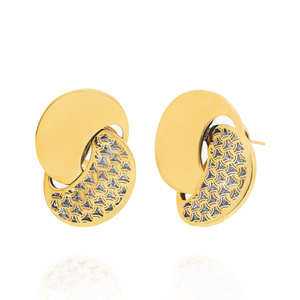 Goldene Ohrringe 585 groß 3D diamantiert Weiß- und Gelbgold auf Steckstecker