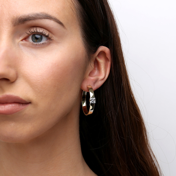 Gold-Ohrringe 585 breite Kreise mit Zirkonia 3,4 cm