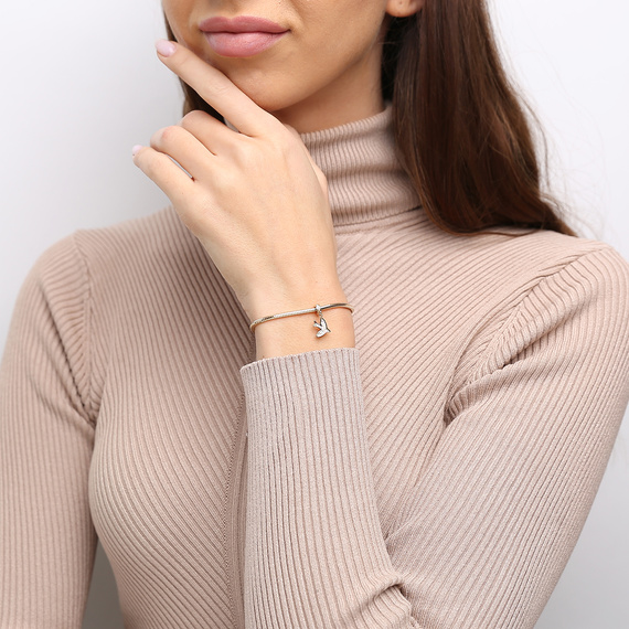 Gold 585 Charms Anhänger für Armband Schwalbe kubischer Zirkoniumdioxid